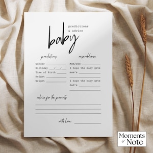 Prédictions et conseils pour baby shower Jeux de baby shower Carte de conseils imprimable pour baby shower, toile modifiable