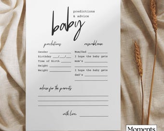 Baby Shower Predictions & Advice Game: Printable Canva Template (Digital Download)