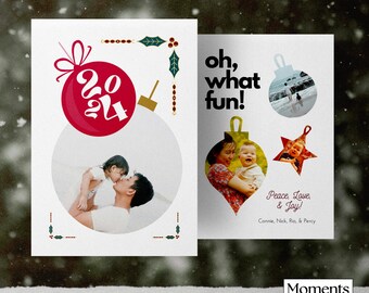 Ornament Photo Christmas Card Template: Year in Review (Digital Download)