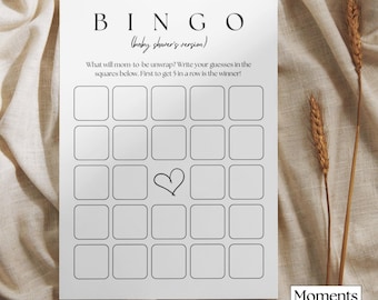 Plantilla minimalista de bingo para baby shower (descarga digital)