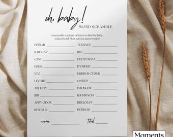 Juego de palabras para baby shower: Plantilla imprimible de Canva (5x7 y 8,5x11) (Descarga digital)