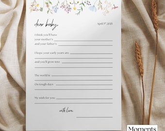 Plantilla de flores silvestres para invitaciones de baby shower con deseos de bebé