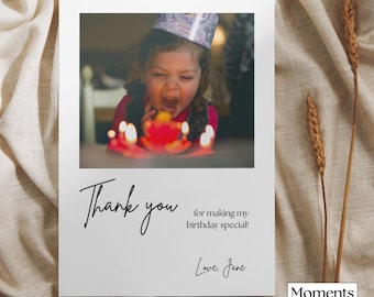 Tarjeta fotográfica de agradecimiento de cumpleaños, recuerdo de cumpleaños minimalista
