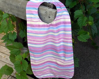 REVERSIBLE CLOTHING SHIELD/Adult Bib/Clothing Protector/Wash and Wear Poly Cotton Blend Fabric/Cheerful Clothing Protector/Protects Clothing