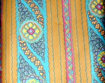 Vintage Southwestern-Mexican-Aztec Print/100% Cotton Fabric/Dominant Vivid Gold-Red-Teal-Turquoise  Colored All Over Print/3.5 Yards-