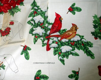 Vintage 1980's Cranston Printed CHRISTMAS Appliques Cut and Sew Panel/100% Cotton Fabric Panel