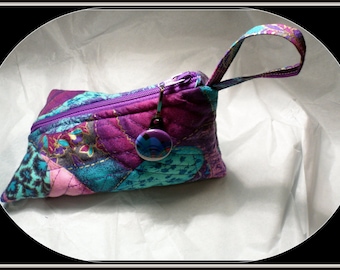 QUILTED RECTANGULAR PYRAMID Bag/Turquoise/Purple/Pink Machine Quilted / Zippered Pouch / To Hold Cosmetics / To Hold Gadgets / Small Pouch