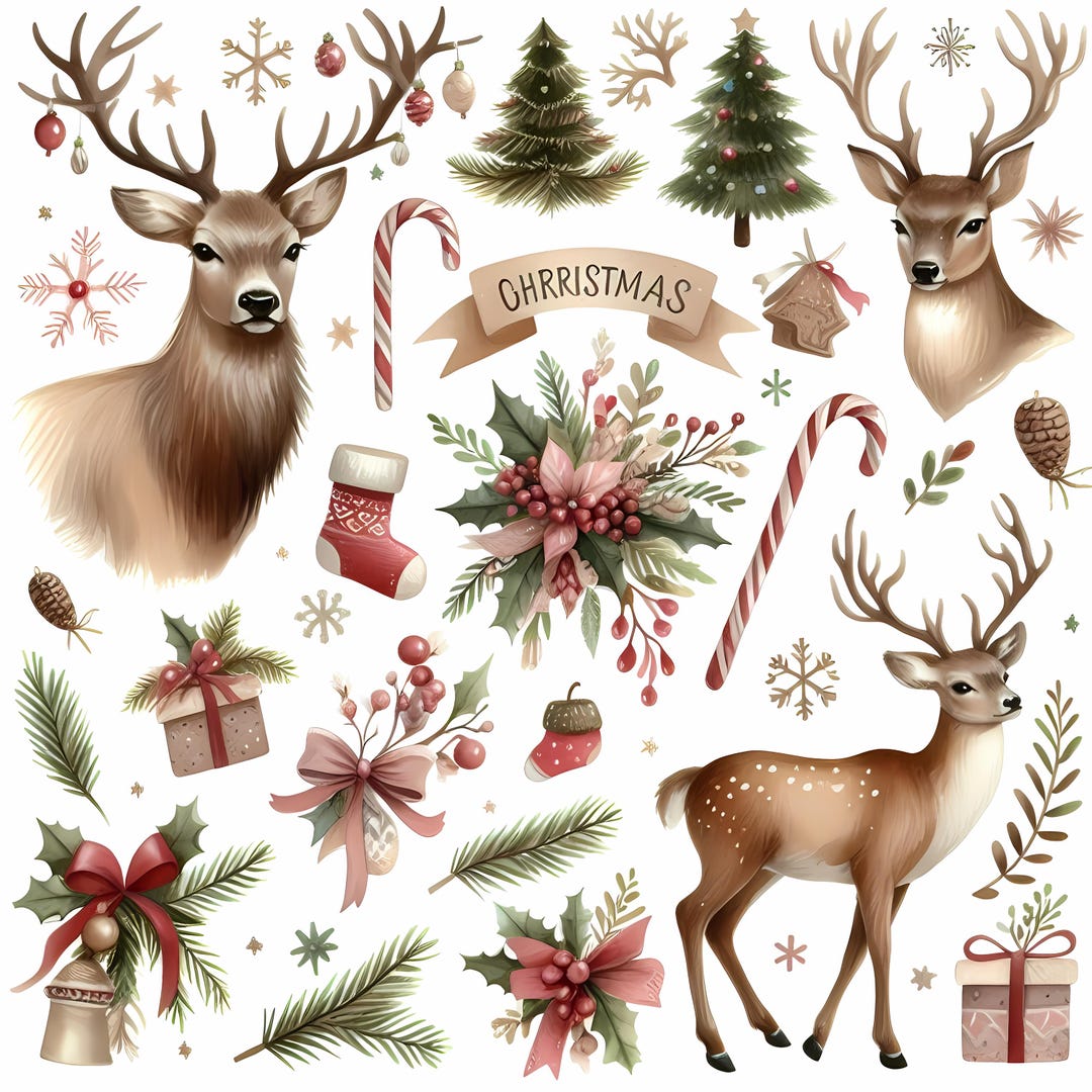 Christmas Deer Clipart 14 Watercolor Reindeer , Elk Pngs for DIY ...