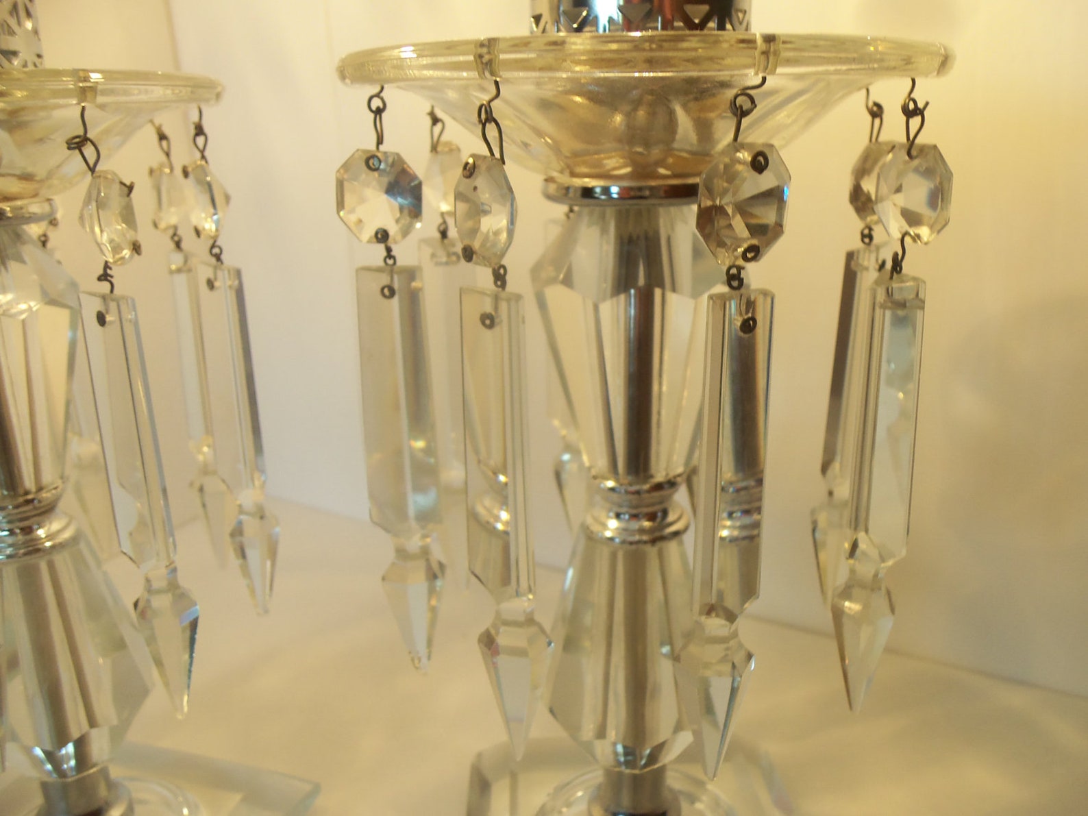 Beautiful Vintage Crystal Hurricane Lamps with Hanging Prisms Etsy