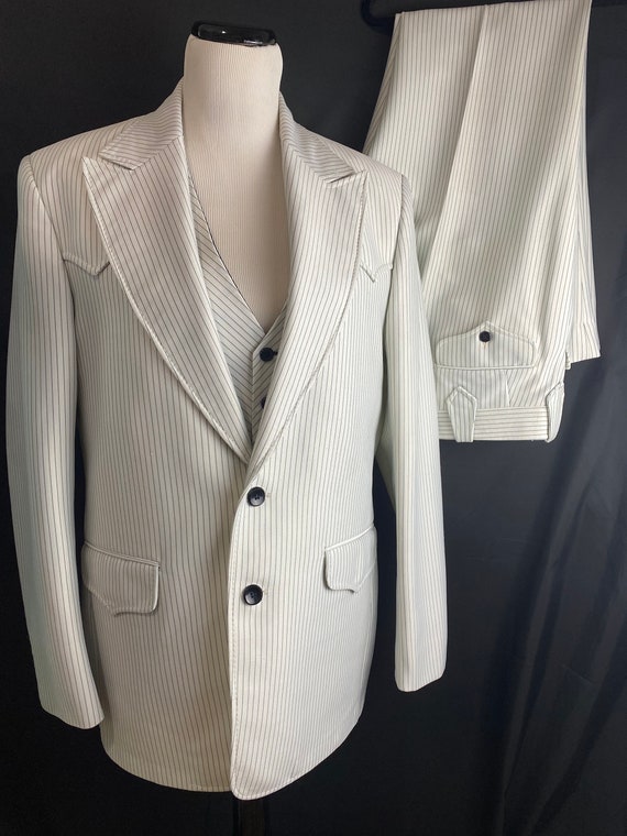 1970's LASSO Western Wear White Pinstripe 3 Pc Sui