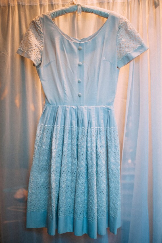 1950s Light Blue Floral Day Dress