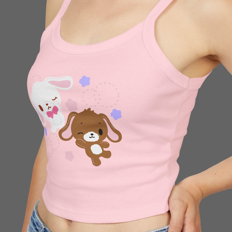 SugarBunnies Shirousa Kurousa Tank Top - Cutecore Jojifuku Shirt - Pinkcore Kawaii Sanrio T-shirt - Anime Hello Kitty Tshirt zdjęcie 4
