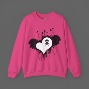 Skull Sweatshirt- Crossbones And Heart Wings T-shirt - Y2K Gothic Punk Style Tshirt - Scene Emo Graphic Shirt