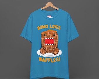 Domo Loves Waffles T-Shirt - Scene Emo Y2K Fashion Unisex Tee, Domo Kun Face Shirt, 2000s Style Gift