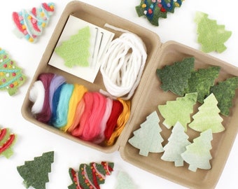 DIY Felt Christmas Trees, Holiday Felting Kit, Felted Tree Ornaments or Garland Craft, Cute, Fun, and Beginner Friendly Needle Felt Project