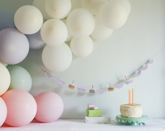 Felted Birthday Cake Garland With Pastel Purple Scallop, Pastel Rainbow Birthday Party Decoration, Party Backdrop