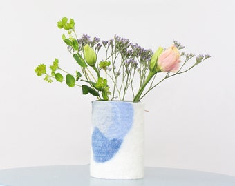 Medium 100% Wool Wrapped Glass Vase in Blue Tones, Unique Spring Flower Vase, Felted Wool and Up-cycled Glass Design Piece