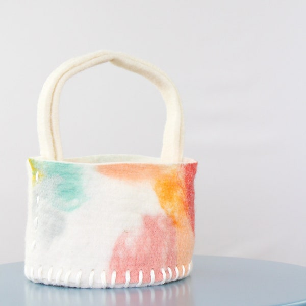 Felted Wool Basket Kit, 100% Wool Basket DIY, Basic Hand Sewing Spring Basket Craft, Colorful Wool Felt Basket Project