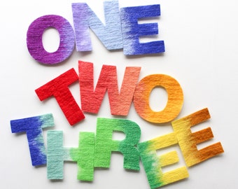 100% Wool Felt ONE TWO THREE Rainbow Letters, Craft Felt for Birthday Party, Bedroom Decor, Banner, or Sign, One, Two, Three Year Old Craft