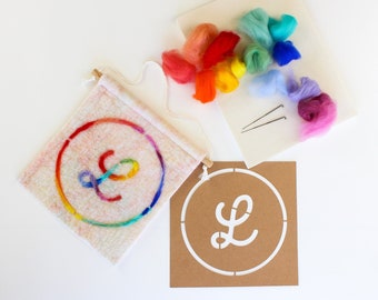 DIY Monogram Felting Kit, Simple Beginner Needle Felting, Monogram Craft, Colorful Personalized Sign, Family Sign, Kid’s Room Sign