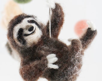 Sloth Baby Mobile, Felted Wooly Sloths, Custom made to order