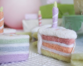 Felted Birthday Cake Garland With Yellow, Pastel Rainbow Birthday Party Decoration, Party Backdrop