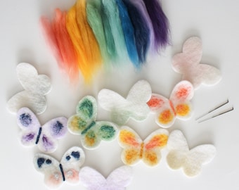 DIY Felt Butterfly Felting Kit, Garland or Ornament Wool Decoration Kit, Natural Materials Spring Craft, Fun and Easy Needle Felting