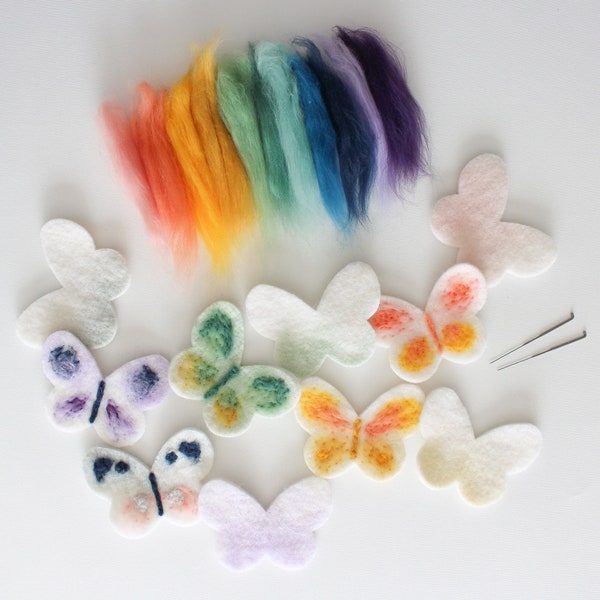 DIY Felt Butterfly Felting Kit, Garland or Ornament Wool Decoration Kit, Natural Materials Spring Craft, Fun and Easy Needle Felting