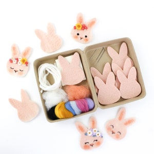 Cute Bunny Felting Kit, DIY Felt Flower Crown Bunnies, Simple Felting Craft, Sweet Bunny DIY Decorations