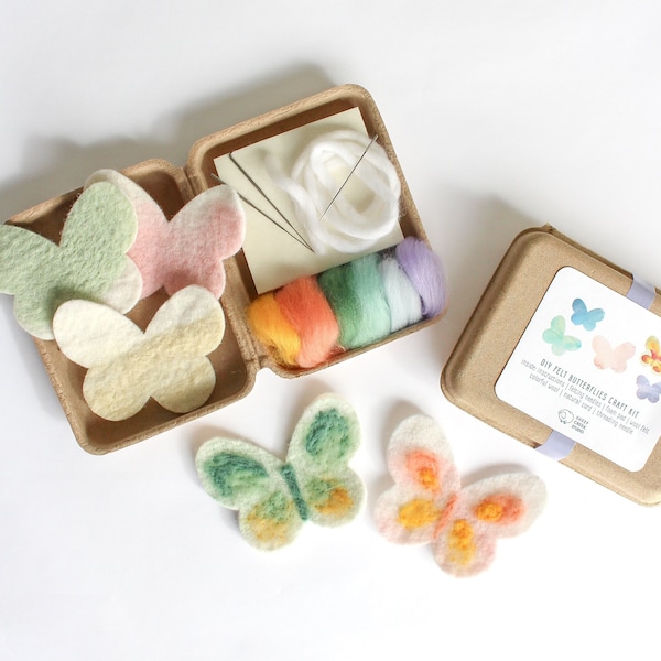 Mini DIY Felt Butterfly Felting Kit, Easter Basket Filler, Kid Friendly Spring Craft, Fun and Easy Needle Felting