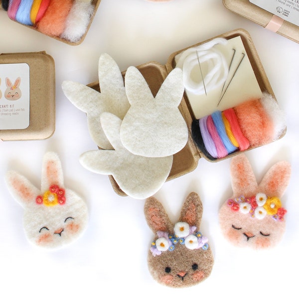 Mini DIY Felt Bunny Felting Kit, Easter Basket Gift, Kid Friendly Spring Craft, Fun and Easy Needle Felting