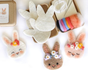 Mini DIY Felt Bunny Felting Kit, Easter Basket Gift, Kid Friendly Spring Craft, Fun and Easy Needle Felting