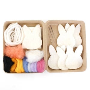 Cute Bunny Felting Kit, DIY Felt Flower Crown Bunnies, Simple Felting Craft, Sweet Bunny DIY Easter Craft