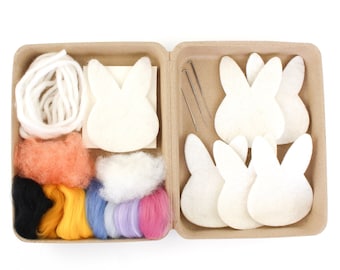 Cute Bunny Felting Kit, DIY Felt Flower Crown Bunnies, Simple Felting Craft, Sweet Bunny DIY Easter Craft