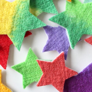 100% Wool Felt Stars, Small Batch Craft Felt, Gradient Rainbow toned Star Shapes in 3 sizes, Colorful Die Cut Natural Crafting Stars image 8