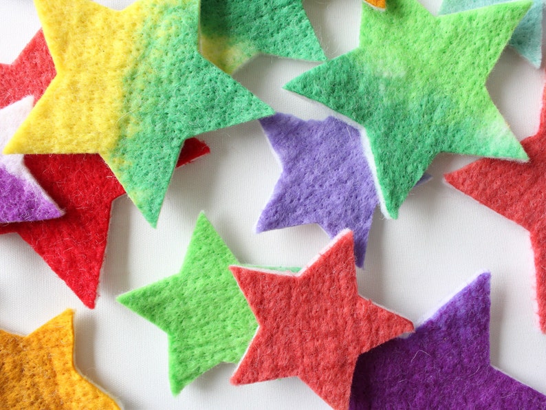 100% Wool Felt Stars, Small Batch Craft Felt, Gradient Rainbow toned Star Shapes in 3 sizes, Colorful Die Cut Natural Crafting Stars image 8