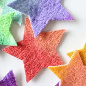 100% Wool Felt Stars, Small Batch Craft Felt, Gradient Rainbow toned Star Shapes in 3 sizes, Colorful Die Cut Natural Crafting Stars image 1