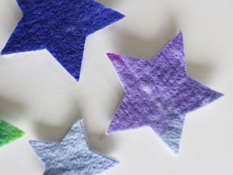 100% Wool Felt Stars, Small Batch Craft Felt, Gradient Rainbow toned Star Shapes in 3 sizes, Colorful Die Cut Natural Crafting Stars image 6