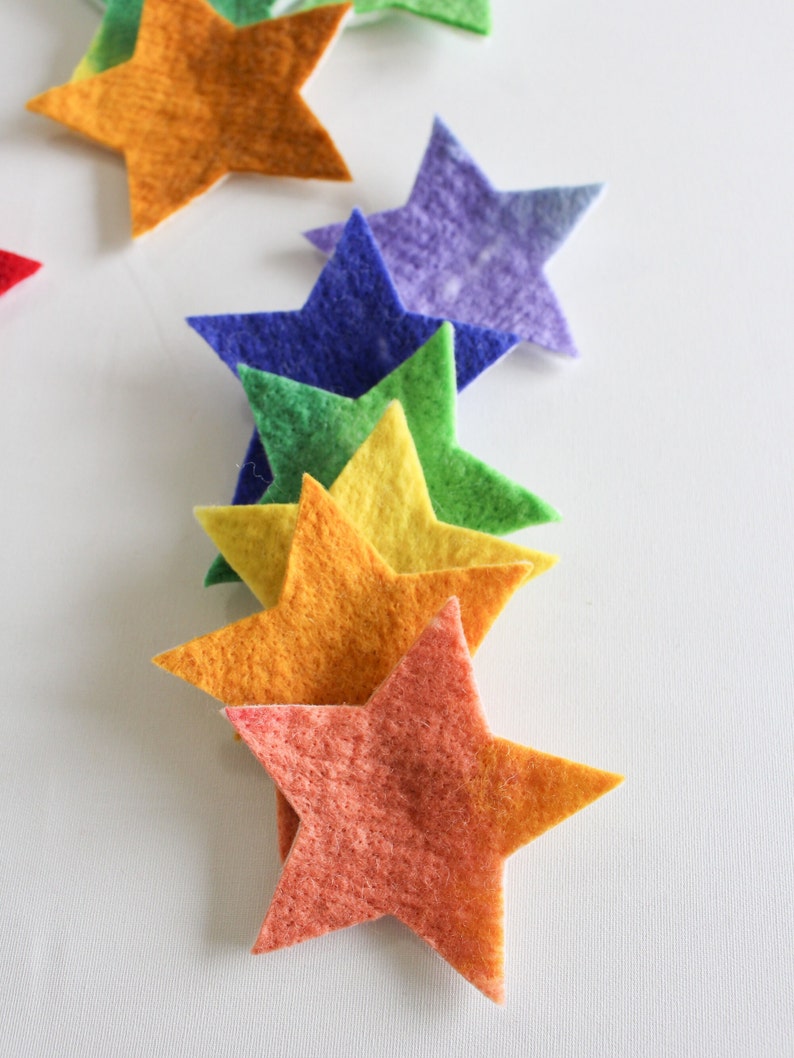 100% Wool Felt Stars, Small Batch Craft Felt, Gradient Rainbow toned Star Shapes in 3 sizes, Colorful Die Cut Natural Crafting Stars image 4