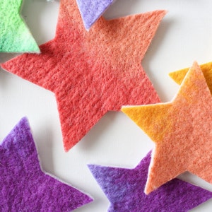 100% Wool Felt Stars, Small Batch Craft Felt, Gradient Rainbow toned Star Shapes in 3 sizes, Colorful Die Cut Natural Crafting Stars image 10