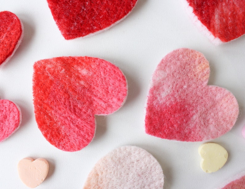 100% Wool Felt Hearts, Small Batch Valentine Craft Felt, Gradient Pink & Red toned Pre-Cut Heart Shapes in 3 sizes, Natural Crafting Hearts image 7