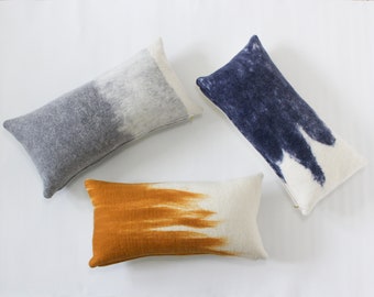 Super Soft Felted Merino Wool Pillow Cover, Lombar, Choose your color, Soft Gray, Saffron Yellow, Navy Blue