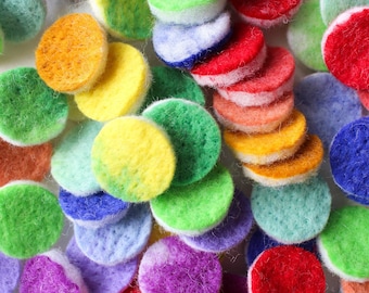 Wool Felt Dots, 100 pieces for Crafting, Sorting, Counting, Confetti, Bright Gradient Rainbow Dots, Small Batch Colorful Craft Felt