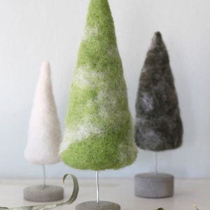 Felted Trees Seasonal Home Decor, Natural Green Tones with White 3 Trees