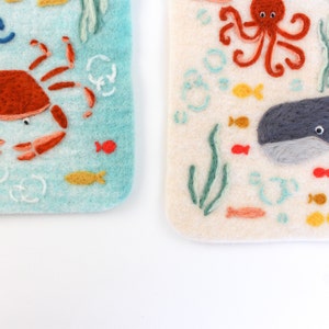 8x8 inch Sea Theme Wall Hanging Felting Kit, Wool Felt Sign with Simple DIY Felted Whales, Fish, Crab, Octopus, Cute Kids Room Decor Project image 6