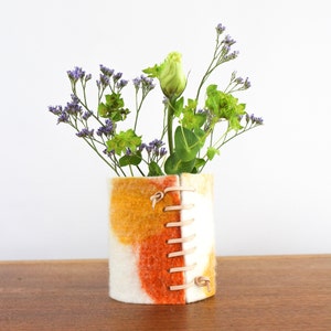 Small 100% Wool Wrapped Glass Vase in Orange Tones, Modern Abstract Bud Vase, Felted Wool & Up-cycled Glass Decor Piece, Spring Vase image 4