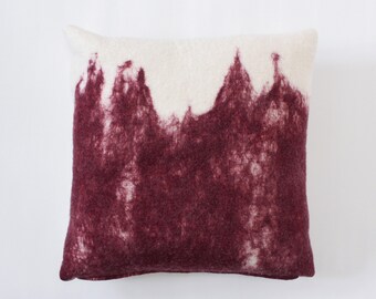 Large Super Soft Felted Merino Wool Pillow Cover, Wine Red