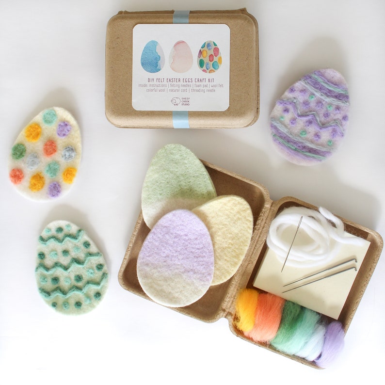 Mini DIY Felt Easter Egg Felting Kit, Easter Basket Filler, Kid Friendly Spring Craft, Fun and Easy Needle Felting image 5