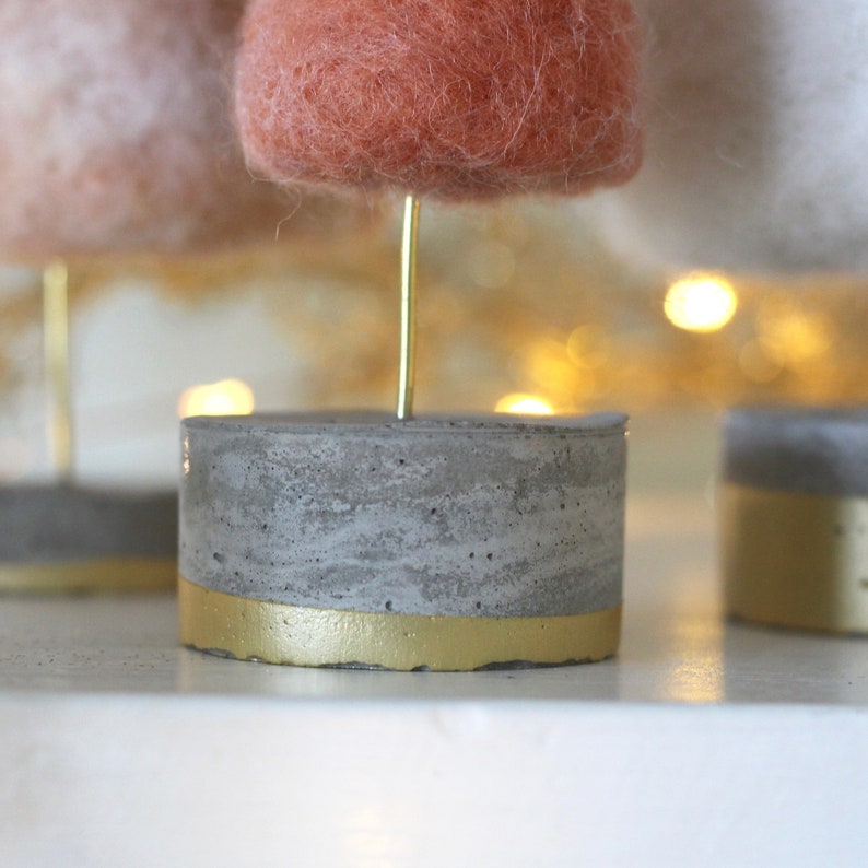 Felted Trees in Frosty Coral & White with Gold accents, Boho Christmas Style image 8