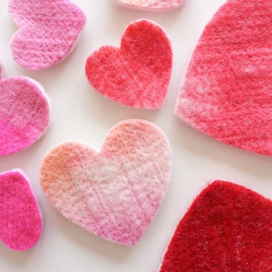 100% Wool Felt Hearts, Small Batch Valentine Craft Felt, Gradient Pink & Red toned Pre-Cut Heart Shapes in 3 sizes, Natural Crafting Hearts image 2